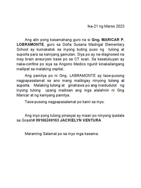 sulat tulong pinansyal|Paano Ma.